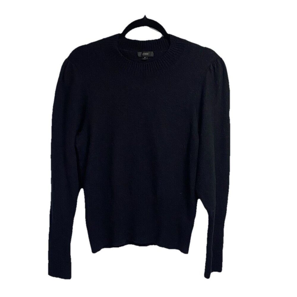 J. Crew Sweater Women's Medium Black Merino Wool Alpaca Stretch Knit‎ Preppy